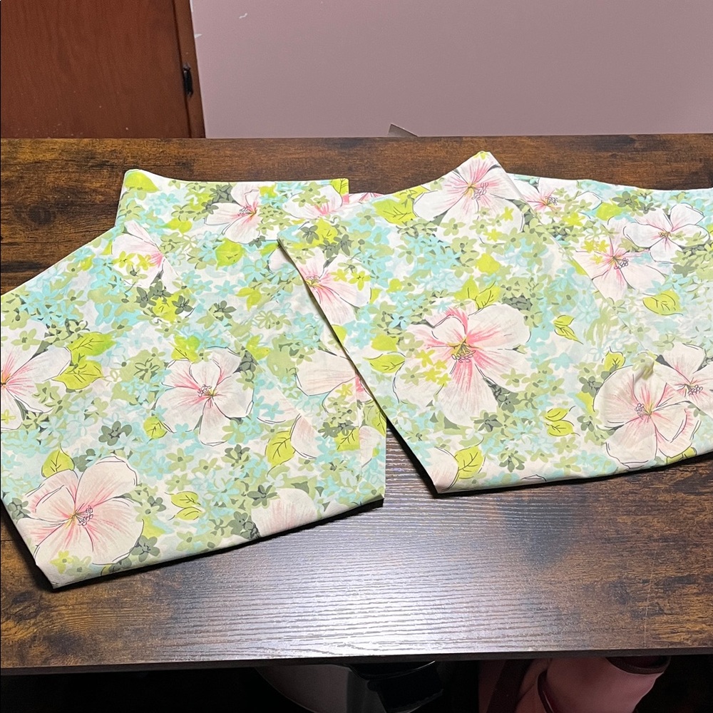 Vintage pillow cases, standard size  Pink and Green Accents